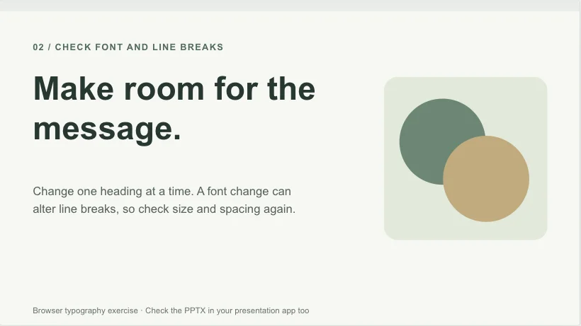 The same text at 72px after choosing Sans serif. Check the line breaks again.